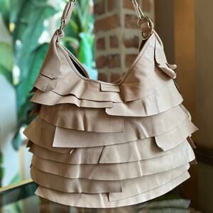 SAINT LAURENT St.Tropez Ruffle Calfskin Hobo Bag